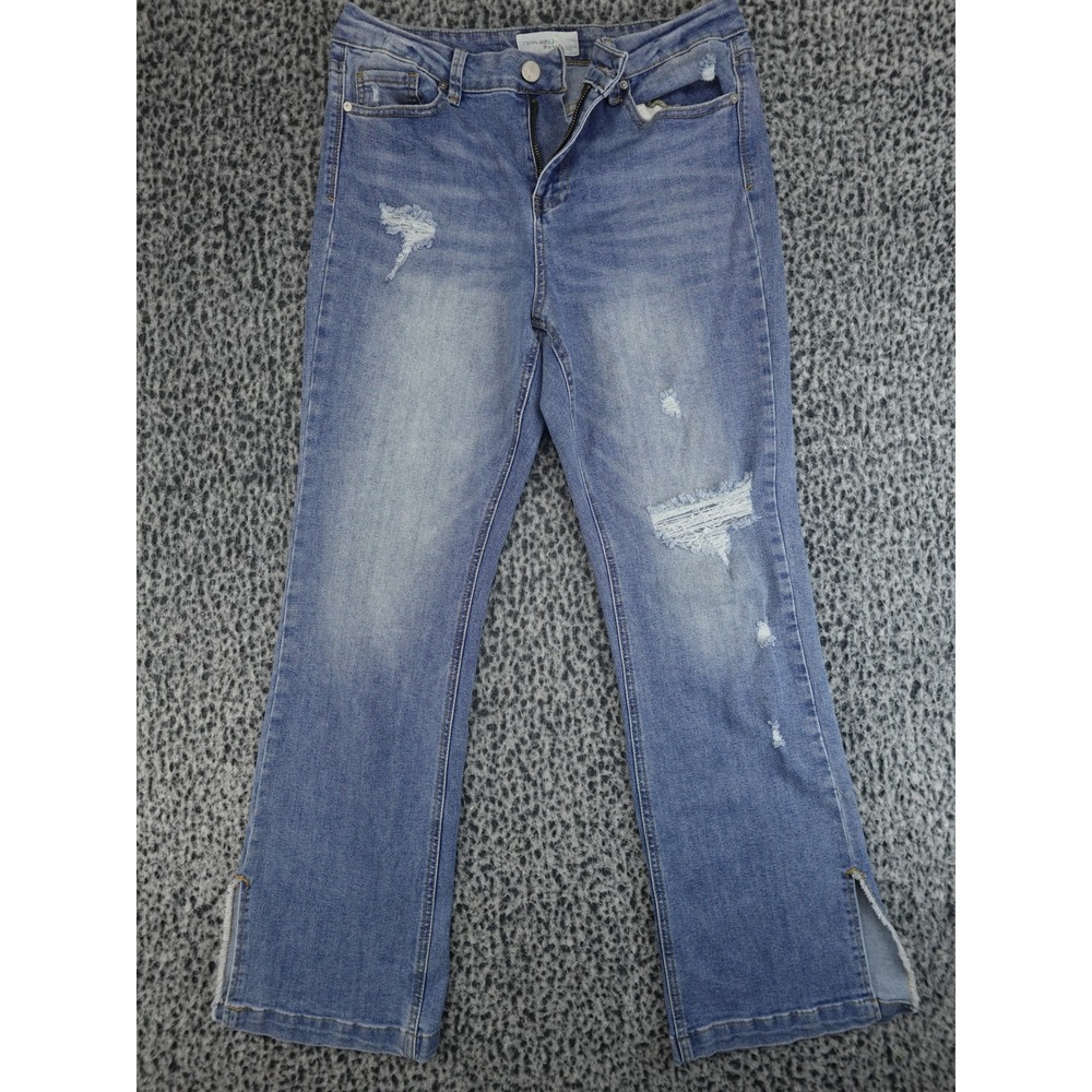 Ban.Jara Distressed Straight‎ Leg Jeans Womens 11/29 Blue Side Slit Ripped